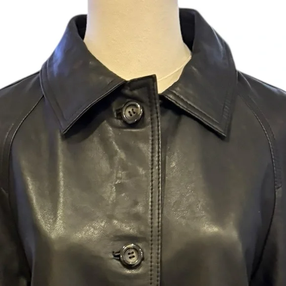 H&M NWT Knee Length Black Leather Jacket in Sz M - Picture 14 of 15